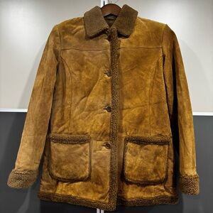 Alfani Outerwear Jacket Coat Brown Leather Sherpa Women's Sz M 90s Y2K Grunge